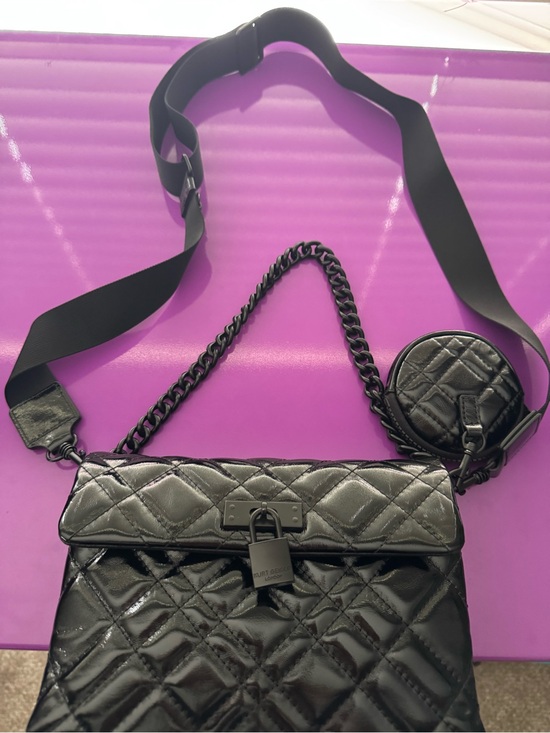Kurt Geiger Handbags - Kurt Geiger Black Quilted Patent Crossbody with Coin Pouch “The Brixton”